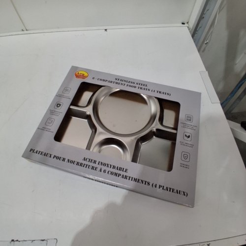 4PK VERKA STAINLESS STEEL 6-COMPARTMENT FOOD TRAYS - 15" X 11" - SILVER (ITEM: ART. 1800476) image 5