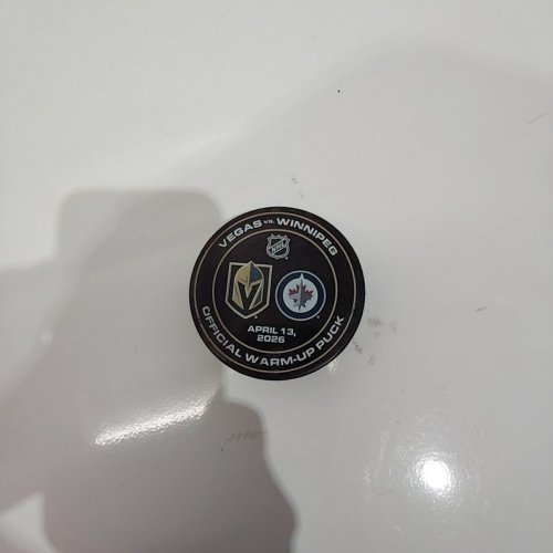 NHL OFFICIAL VEGAS GOLDEN KNIGHTS VS WINNIPEG JETS APRIL 13 2026 WARM-UP PUCK - BLACK image 2
