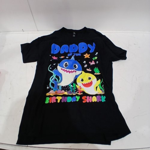 MENS FAMILY BIRTHDAY GRAPHIC SHIRT 'DADDY OF THE BIRTHDAY SHARK'- LARGE - MULTICOLOR/BLACK image 2