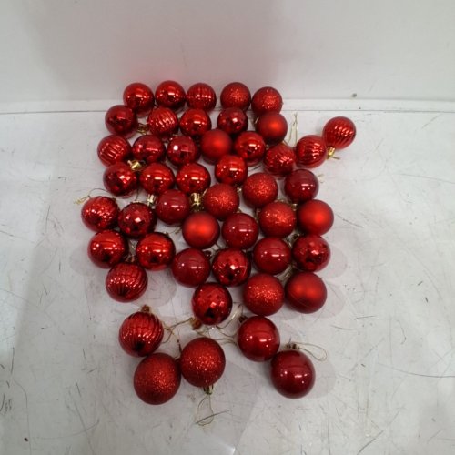 46PC HANGING CHRISTMAS BALLS HOLIDAY ORNAMENTS - 1.4" - SHINY/MATTE/GLITTER RED image 2