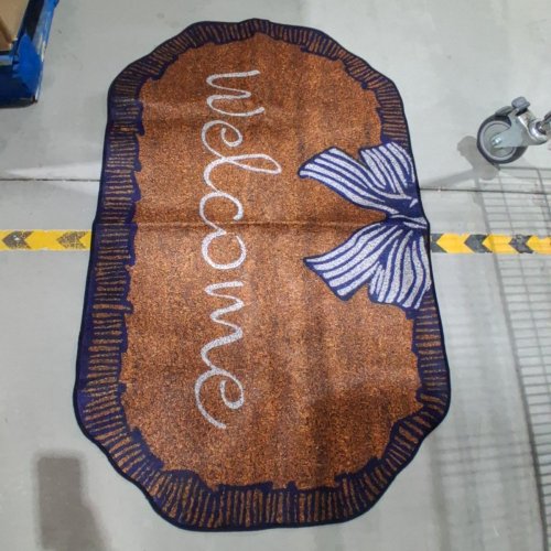HCBY COIR BOW STRIPED NON SLIP WELCOME DOORMAT - 4FT X 30" - BROWN/NAVY BLUE image 2