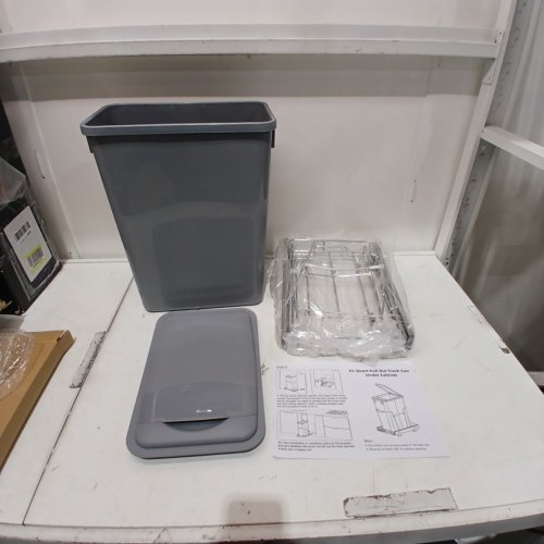 PULL OUT UNDER CABINET TRASH CAN WITH LID - 35QT - GREY/CHROME image 2