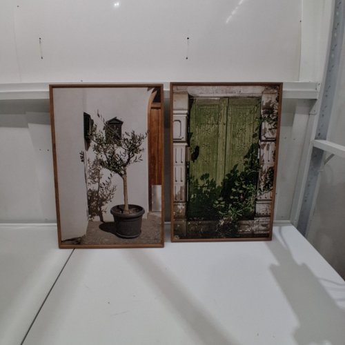 2PC CHDITB VINTAGE ITALY CITY LANDSCAPE FRAMED CANVAS - 16" X 24" - WHITE/GREEN image 3
