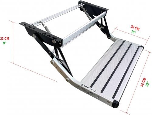 GEARFLAG MANUAL FOLDING RV STEP WITH ANTI-SLIP SURFACE - 440LB MAX - SILVER/BLACK image 2