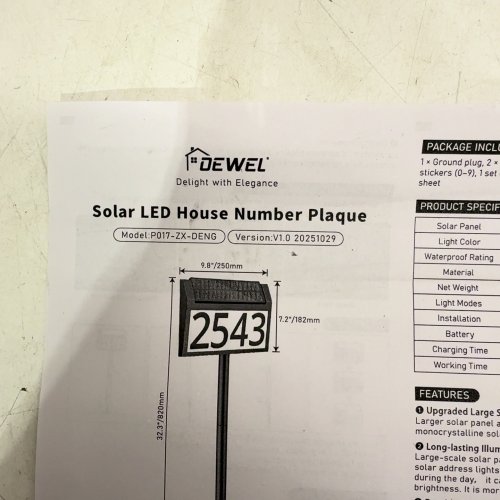 SOLAR POWERED HOUSE NUMBER ADDRESS LIGHT - 7" X 10" - BLACK image 2