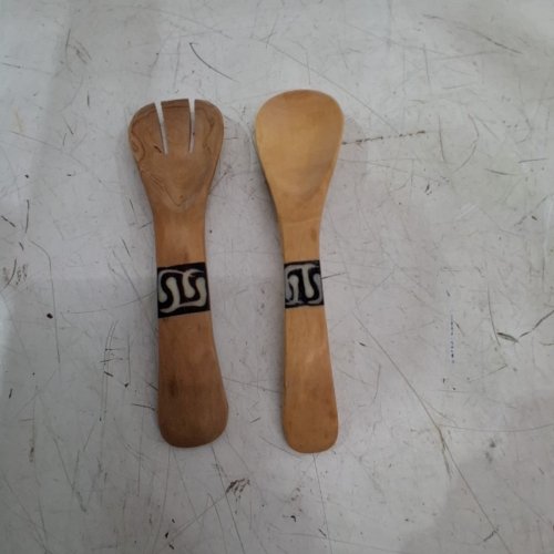 2PC OLIVEWOOD SALAD SERVING SPOONS - 9" - BROWN/BLACK/WHITE image 2