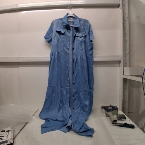 WOMAN'S BUTTON DOWN LOOSE SHINY DENIM LOOKING LONG DRESS - EXTRA LARGE - BLUE image 3