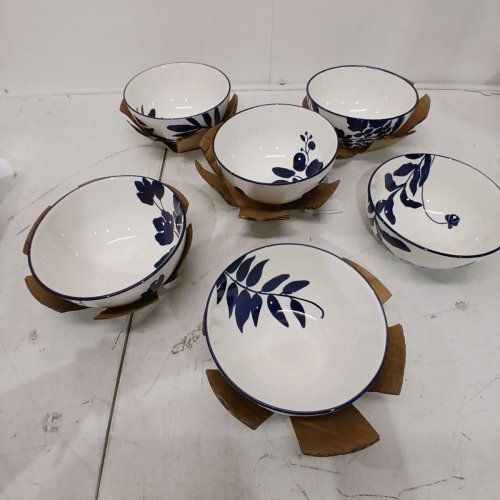 6PK ARBOR STONEWARE BOWLS - 6" - WHITE/BLUE (MODEL: 1901823) image 2