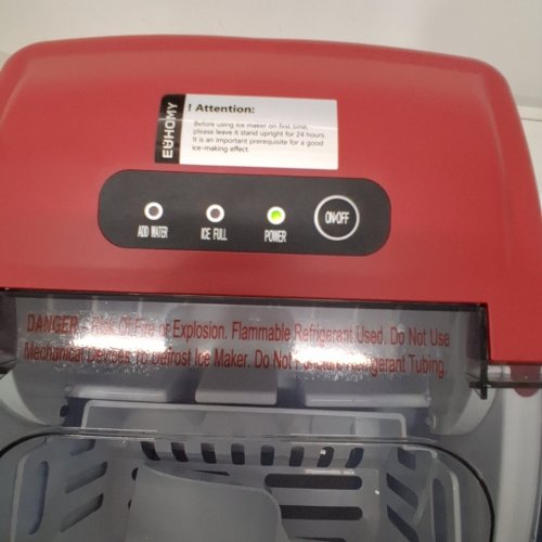 EUHOMY COUNTERTOP ICE MAKER MACHINE WITH HANDLE, BASKET AND SCOOP - MAKES 26LBS PER DAY - RED - (MODEL: IM001-BRD-CAEH) image 2