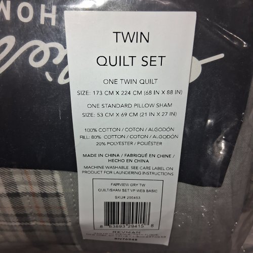 3PC EDDIE BAUER HOME FAIRVIEW COTTON REVERSIBLE QUILT/SHAM SET - TWIN, GREY (MODEL: 200403) image 3