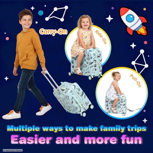 SMILESUN KIDS RIDE ON CARRY ON LUGGAGE WITH WATER INK MARKERS - 20" - BLUE (MODEL:US890303MG00) image 2