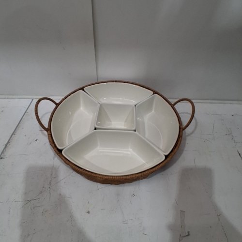 5PC ONEIDA BY LENOX SERVING SET - 16.34" X 15.12" X 5.12" - WHITE/ RATTAN (MODEL: 1901792) image 2