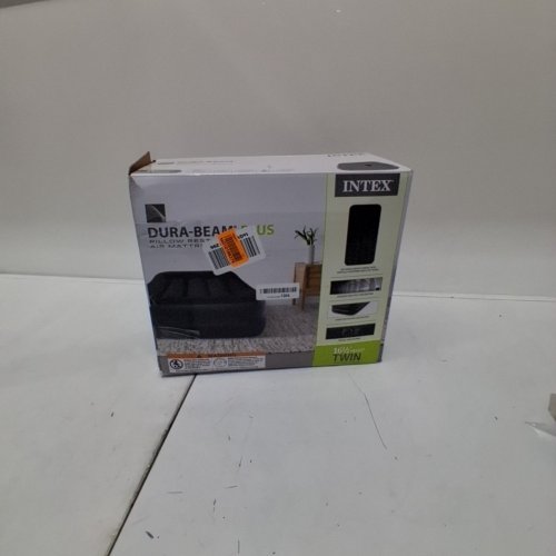 INTEX DURA-BEAM PLUS SELF-INFLATING/DEFLATING AIR MATTRESS WITH BUILT-IN PILLOW & ELECTRIC AIR PUMP - TWIN 16.5" X 39" X 75" - DARK GREY/ BLACK (MODEL: AP619D/64121ED) image 4