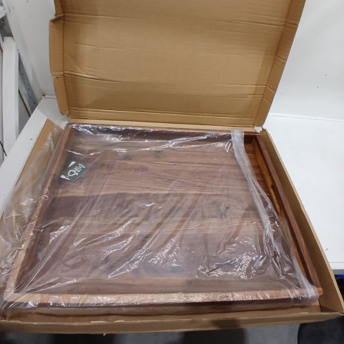 MAGIGO 26" CLASSIC WOODEN OTTOMAN DECORATIVE SERVING TRAY - WALNUT image 2