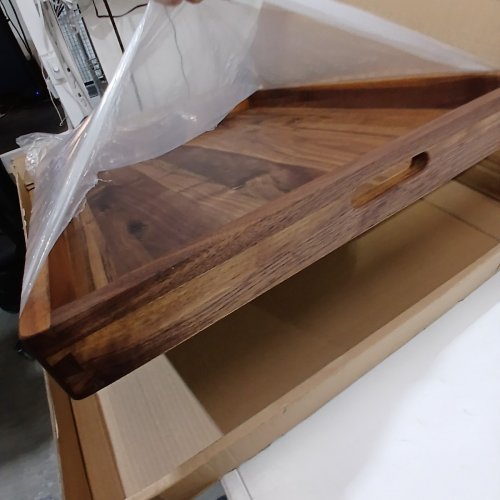 MAGIGO 26" CLASSIC WOODEN OTTOMAN DECORATIVE SERVING TRAY - WALNUT image 3