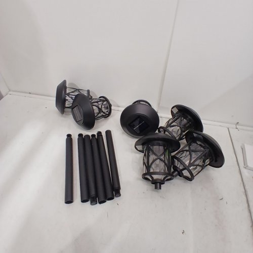 6PK DECORATIVE OUTDOOR SOLAR STAKE PATHWAY LIGHTS/ LANTERNS - BLACK image 3