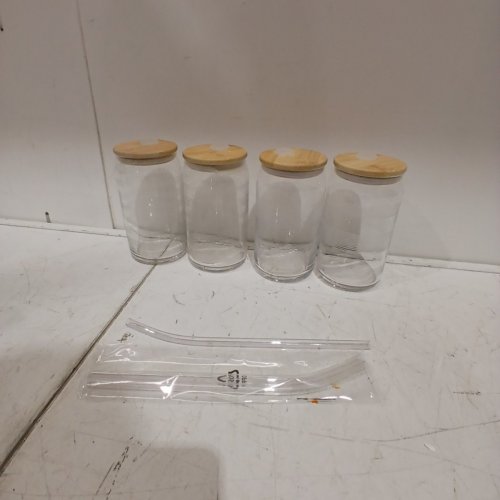 4PK MIKASA GOURMET BASICS GLASS TUMBLERS WITH LIDS & STRAWS - 18OZ (MODEL:1882036) image 2