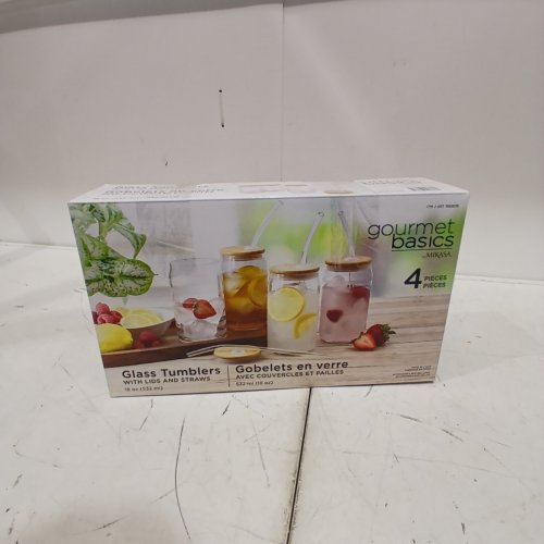 4PK MIKASA GOURMET BASICS GLASS TUMBLERS WITH LIDS & STRAWS - 18OZ (MODEL:1882036) image 5