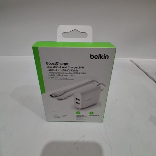 2PC - BELKIN DUAL PORT USB WALL CHARGER WITH USB-C CABLE - WHITE image 2