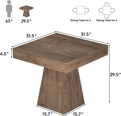 MILEFA SQUARE LOAD-BARING DINING TABLE WITH TRAPEZOIAL BASE - 31.5" X 31.5" X 29.5" - BROWN (MODEL: DT01RC) image 2