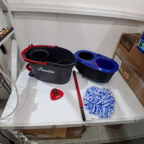 VILEDA EASYWRING RINSECLEAN SPIN MOP & BUCKET SYSTEM WITH REUSABLE MICROFIBER MOPHEAD & EXTENDABLE HANDLE - BLUE/GREY (MODEL: 168467) image 2