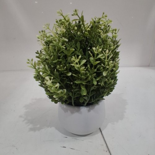 ARTIFICIAL BOXWOOD TOPIARY BALL POTTED FAUX PLANT - 8" - GREEN WHITE image 2