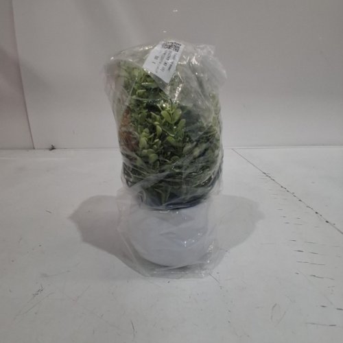 ARTIFICIAL BOXWOOD TOPIARY BALL POTTED FAUX PLANT - 8" - GREEN WHITE image 3