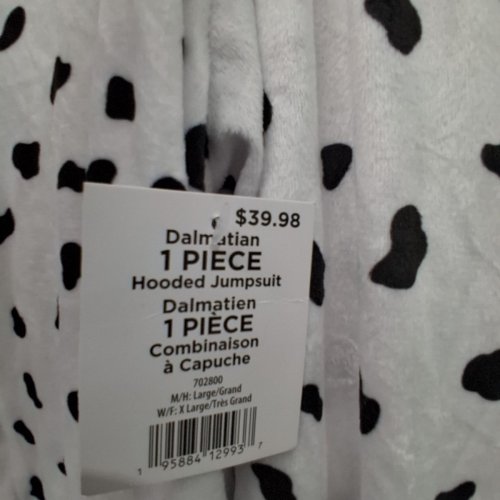 UNISEX ADULT HOODED DALMATIAN JUMPSUIT - MEN'S LARGE / WOMEN'S EXTRA LARGE - WHITE / BLACK (STYLE: 702800) image 4
