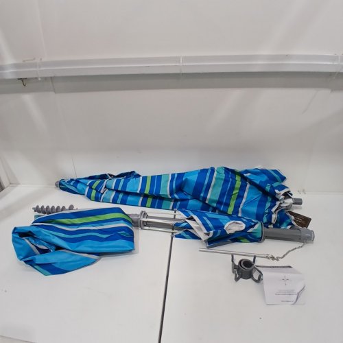 BEACH UMBRELLA WITH BUILT-IN TABLE - 7FT - BLUE/WHITE/TEAL image 2