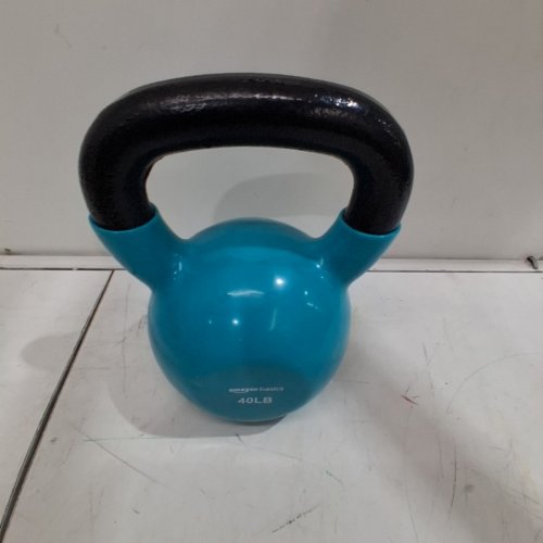 AMAZONBASICS VINYL COATED KETTLEBELL WEIGHT - 40LB - TEAL BLUE/BLACK (MODEL: IR92007-40LB) image 3