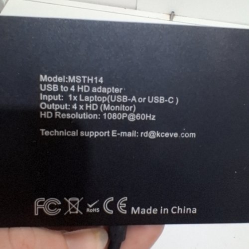 KCEVE USB TO 4XHD ADAPTER - 1080P@60HZ - USB-A & USB-C INPUT - BLACK (MODEL: MSTH14) image 3