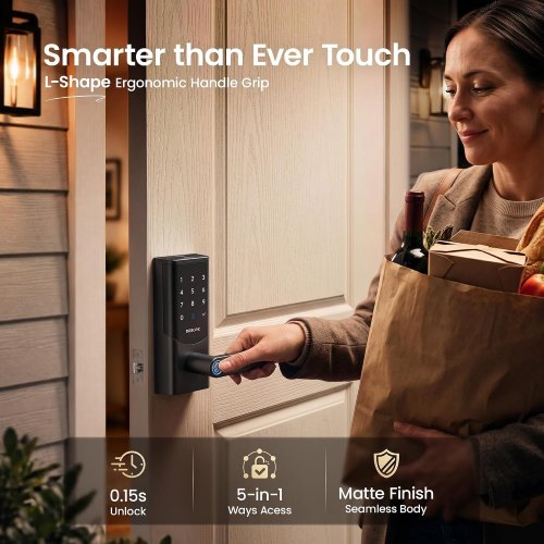 DESLOC FINGERPRINT SMART DOOR LOCK WITH HANDLE - 16-MONTH BATTERY - BLACK (MODEL: K221) image 2