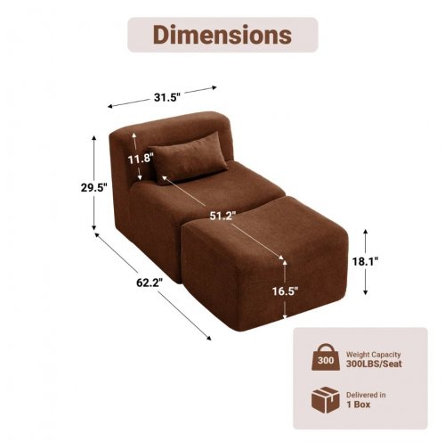 2PC MERCER41 SOFT CHENILLE BONELESS SECTIONAL CHAIR AND OTTOMAN - 300LBS MAX - RUST - (MODEL: MDL530) image 2