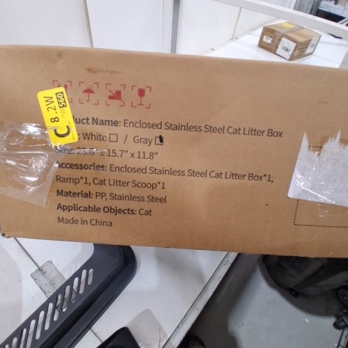 ENCLOSED STAINLESS STEEL CAT LITTER BOX - 23.6" X 15.7" X 11.8" - GREY image 2
