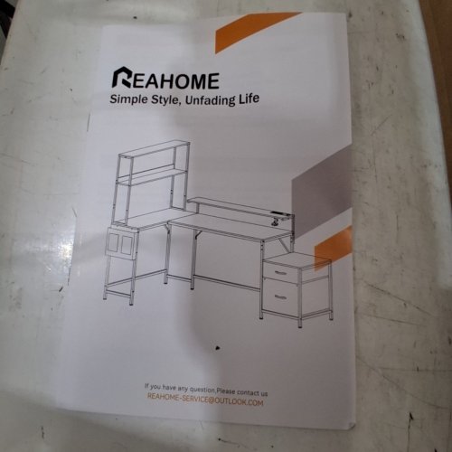 REAHOME L-SHAPED DESK WITH SHELVES AND FILE STORAGE DRAWERS - 60" X 39" - BROWN WITH WHITE FRAME - (MODEL: HOT004LC) image 11