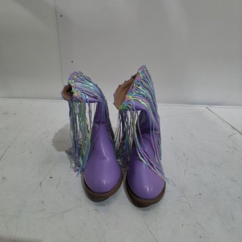 GIRLS LEATHER COWBOY BOOTS WITH SEQUIN TASSEL - 29 - PURPLE image 2