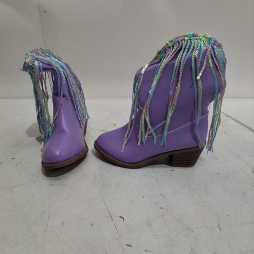 GIRLS LEATHER COWBOY BOOTS WITH SEQUIN TASSEL - 29 - PURPLE image 4
