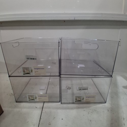 4PK BRIGHTROOM PLASTIC STACKABLE BINS - 12" X 12" X 8" - CLEAR image 2