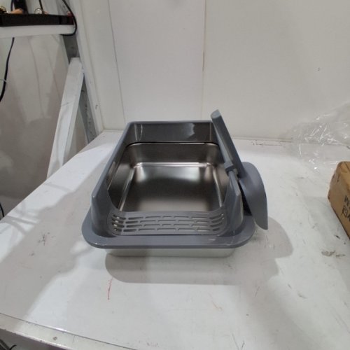 STAINLESS STEEL CAT LITTER BOX WITH LID AND SCOOP - 16" X 12" X 6" - GREY image 2
