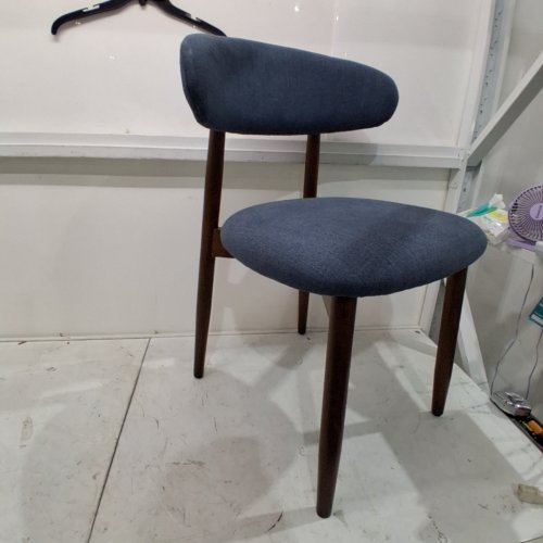 MID-CENTURY MODERN UPHOLSTERED DINING CHAIR - BLUE AND BROWN image 2