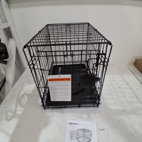AMAZON BASICS FOLDABLE METAL WIRE DOG CRATE WITH TRAY - 18" X 12.4" X 15" - BLACK image 3
