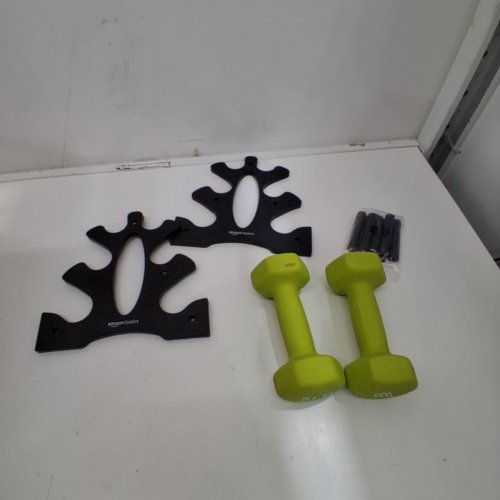 3PC AMAZON BASICS NEOPRENE DUMBBELL SET WITH STAND - 5LBS - GREEN image 3
