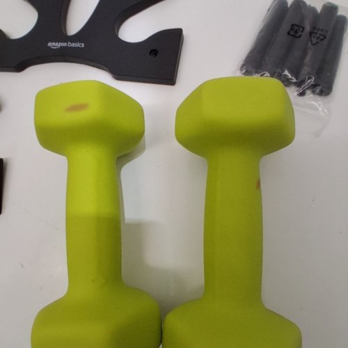 3PC AMAZON BASICS NEOPRENE DUMBBELL SET WITH STAND - 5LBS - GREEN image 4