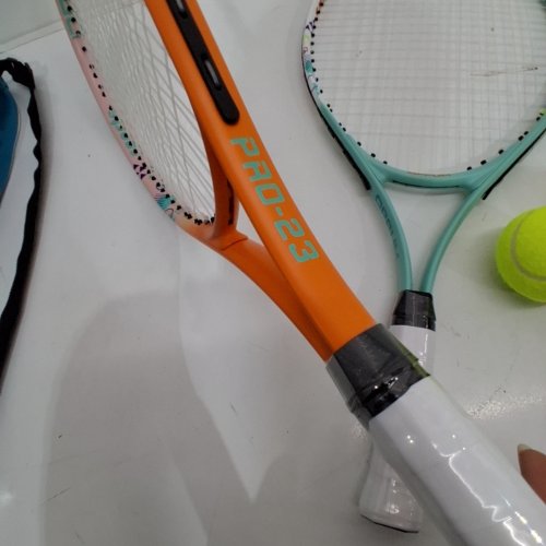 2PK OPPUM PRO TENNIS RACKETS, LIGHTWEIGHT AND IDEAL FOR BEGINNER/INTERMEDIATE PLAYERS - 27" - ORANGE /AQUA (MODEL: PRO-500) image 2