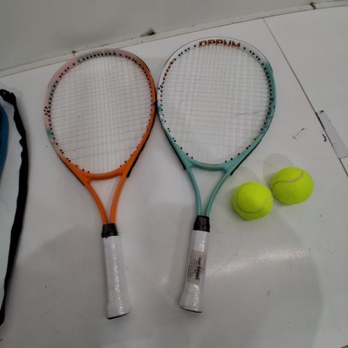 2PK OPPUM PRO TENNIS RACKETS, LIGHTWEIGHT AND IDEAL FOR BEGINNER/INTERMEDIATE PLAYERS - 27" - ORANGE /AQUA (MODEL: PRO-500) image 3