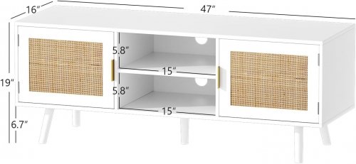 ANMYTEK UNIVERSAL TV STAND WITH STORAGE CABINETS WHITE RATTAN DOORS 19" X 47"' (MODEL:H0055) image 2