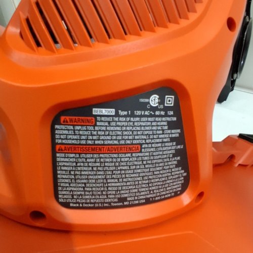 BLACK AND DECKER CORDED BACK PACK LEAF BLOWER, VACUUM & MULCHER, 250MPH, 400CFM - BLACK/ORANGE (MODEL : BEBL7000) image 4