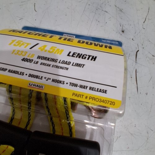 2PK U-HAUL PRO DUTY RATCHET TIE DOWN STRAPS - 15FT - 1333 LBS WORKING LOAD LIMIT - 4000 LBS BREAK STRENGTH - YELLOW (MODEL : PRO340720) image 3