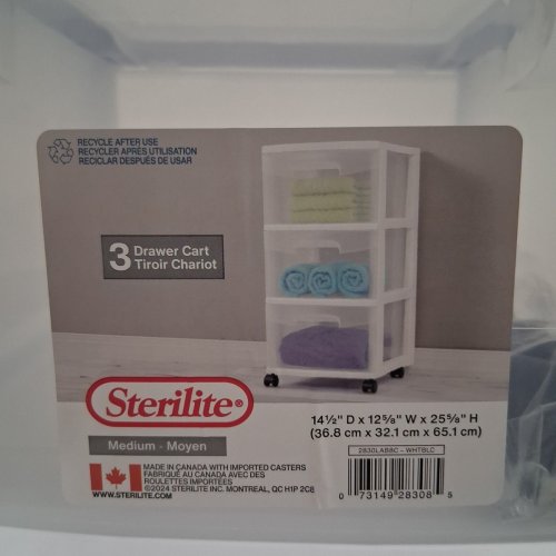 STERILITE BASIC 3-DRAWER CART TOWER - 24" X 14" - WHITE (MODEL: 2830LAB8C-WHTBLC) image 4
