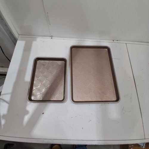 2PC NORDIC WARE BAKER'S DELIGHT COOKING SHEET PAN SET - ALUMINUM PAN - SILVER / ROSE GOLD image 3